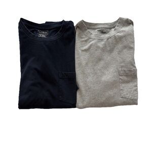 LOT of 2 mens L.L. Bean t shirts men size medium blue gray pocket 100% cotton